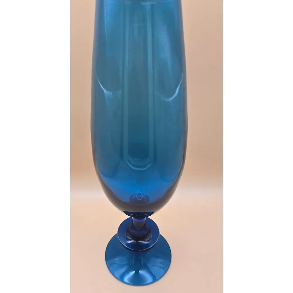 VTG 1970's Italian Blue Glass Footed Tulip Vase/Glass